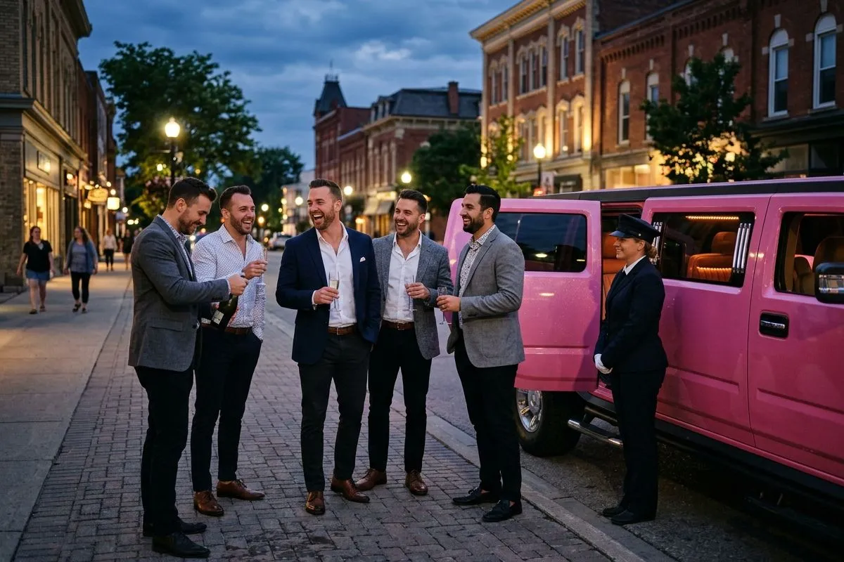 Luxury Pink Hummer Limo for bachelor party limo service in Brantford Ontario