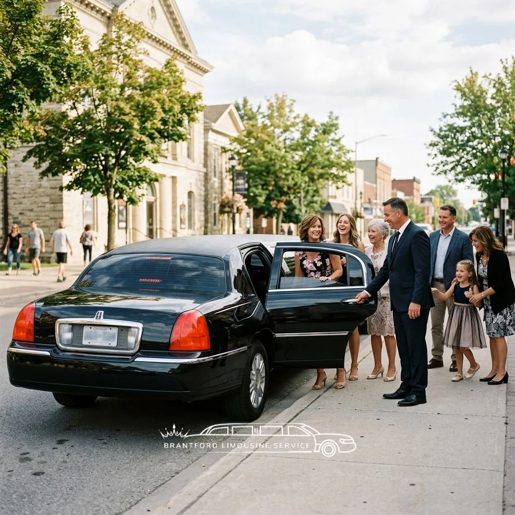 Passengers entering a luxury limousine service in Brantford Ontario