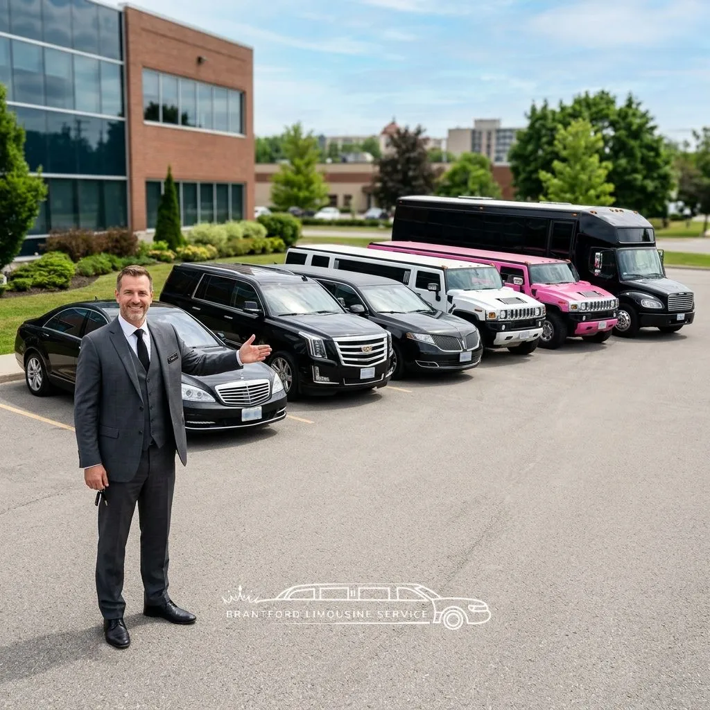 Professional chauffeur with luxury limo fleet for Brantford limousine service