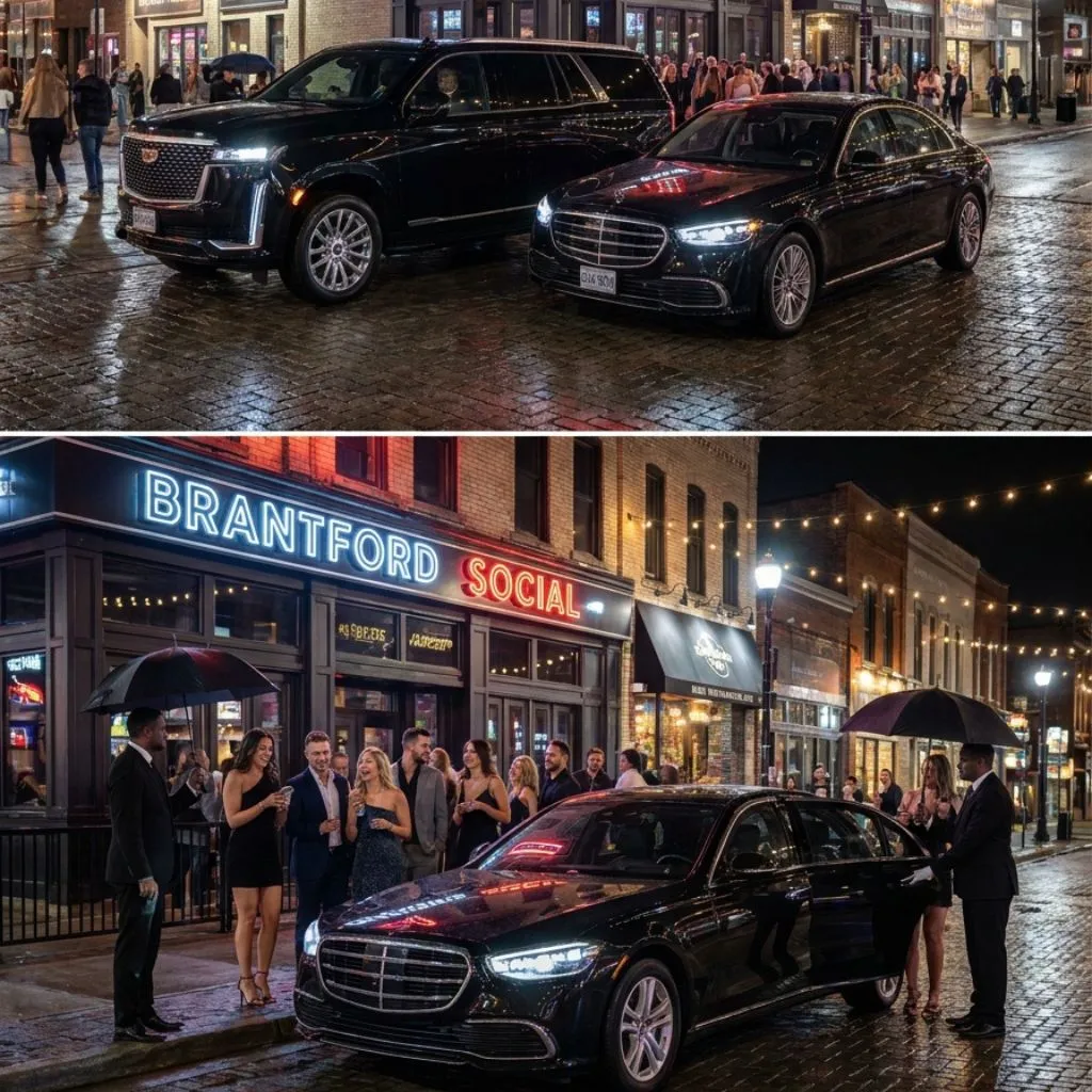 Night Out limo service Brantford featuring luxury 2026 SUV and sedan transportation for restaurants, clubs, concerts, and nightlife events.
